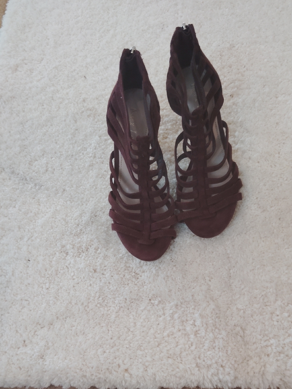 Essex Lane Burgundy Strappy Suede High Heel Sandals